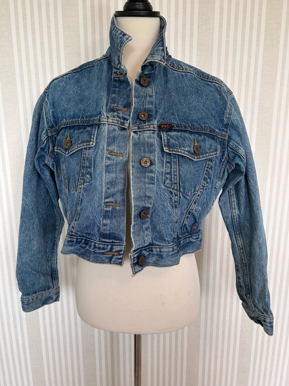 Vintage Paris Sports Club Denim Jacket Cropped 90s Women’s Size Small - Picture 1 of 10